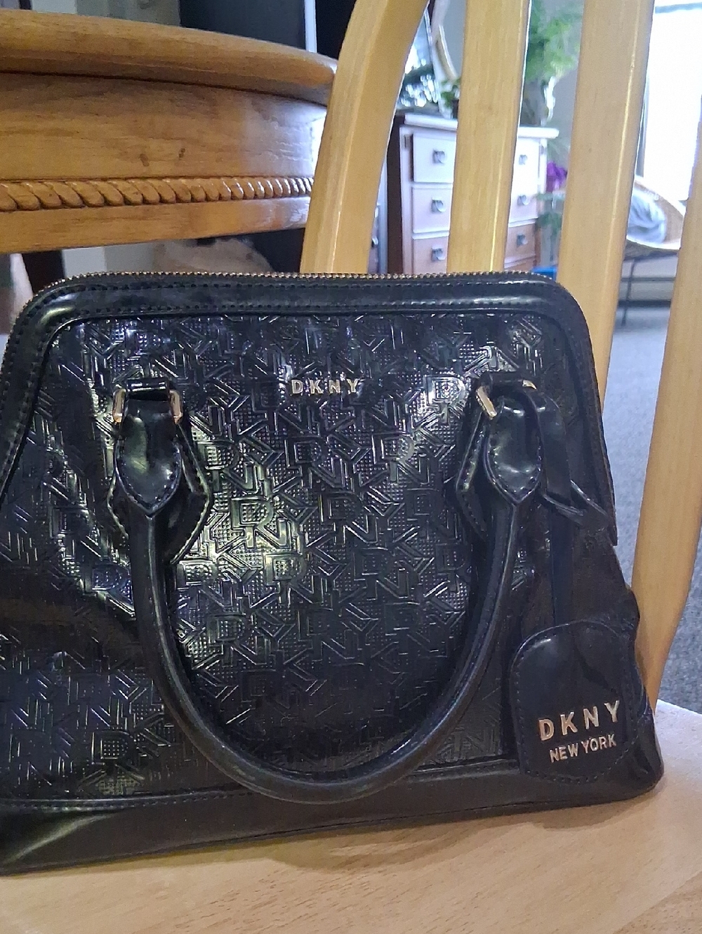 DKNY New York Black Patent Satchel Handbag